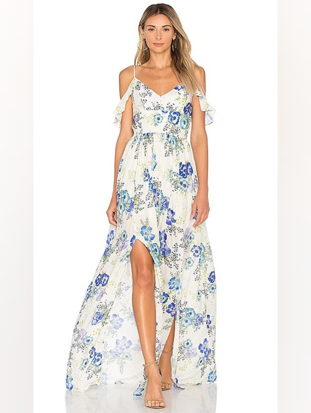 Amanda Uprichard Wren Cold Shoulder Floral Maxi Dress In S